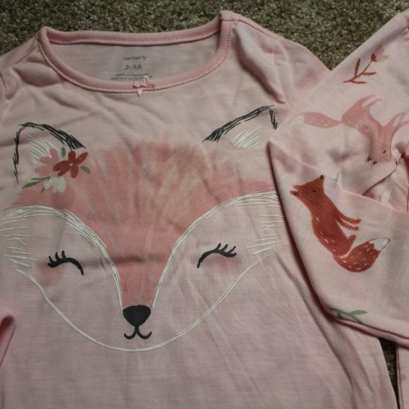 Carters Pink Fox Nightgown Set Long-Sleeved Pajamas Toddler Girls 2-3 4-5 NWT - Picture 3 of 4